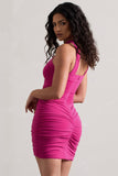 Hearts Desire Dark Pink Bodycon Cross-Neck Mini Dress
