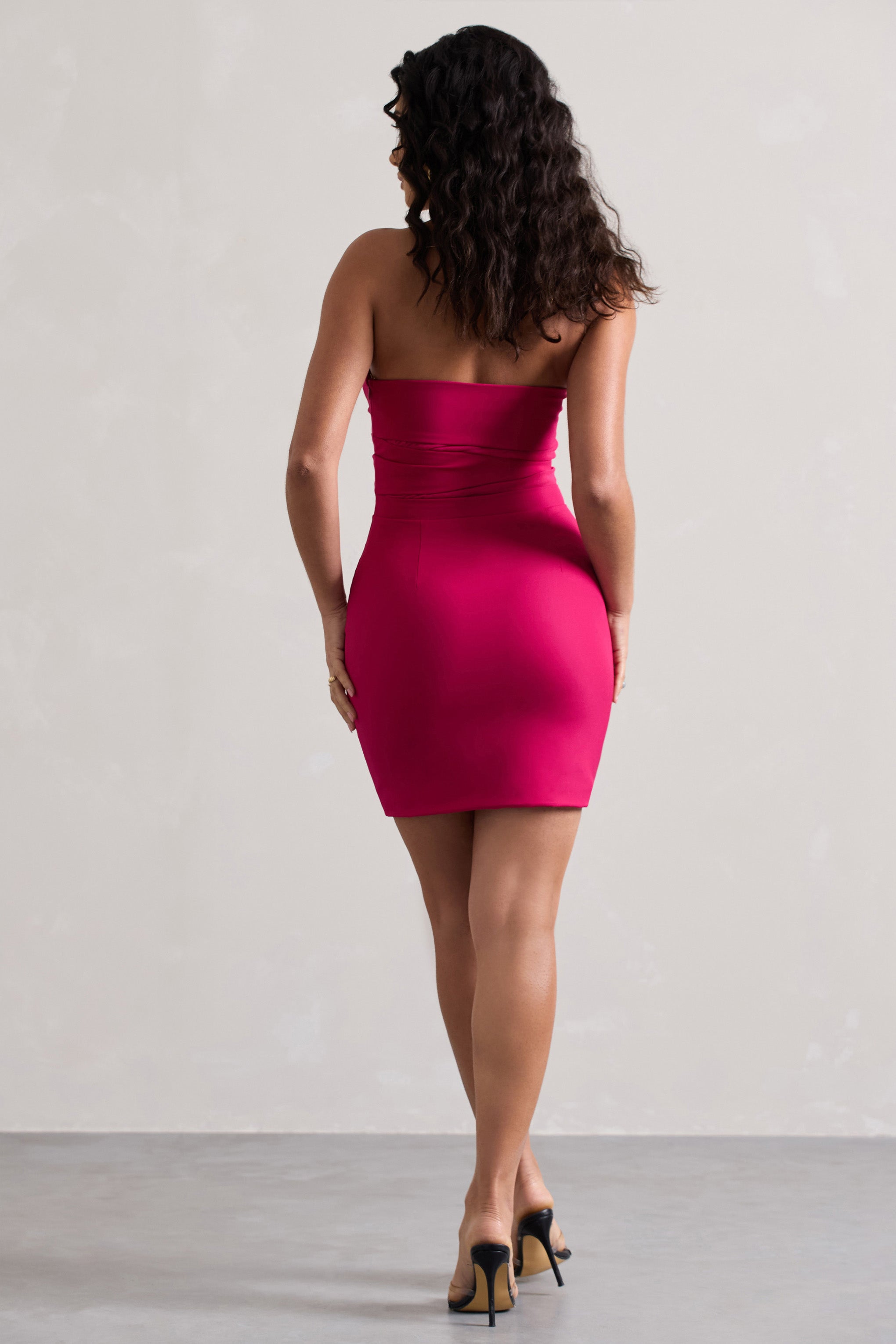 Indie Dark Pink Bodycon Bandeau Mini Dress With Cut-Outs