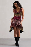 Fiesta Pink & Gold Sequin Plunge Cowl-Neck Mini Dress