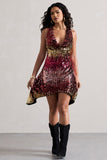 Fiesta Pink & Gold Sequin Plunge Cowl-Neck Mini Dress
