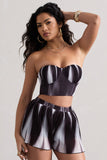 Tempo Black Print Plisse Sweetheart Crop Top