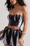 Tempo Black Print Plisse Sweetheart Crop Top