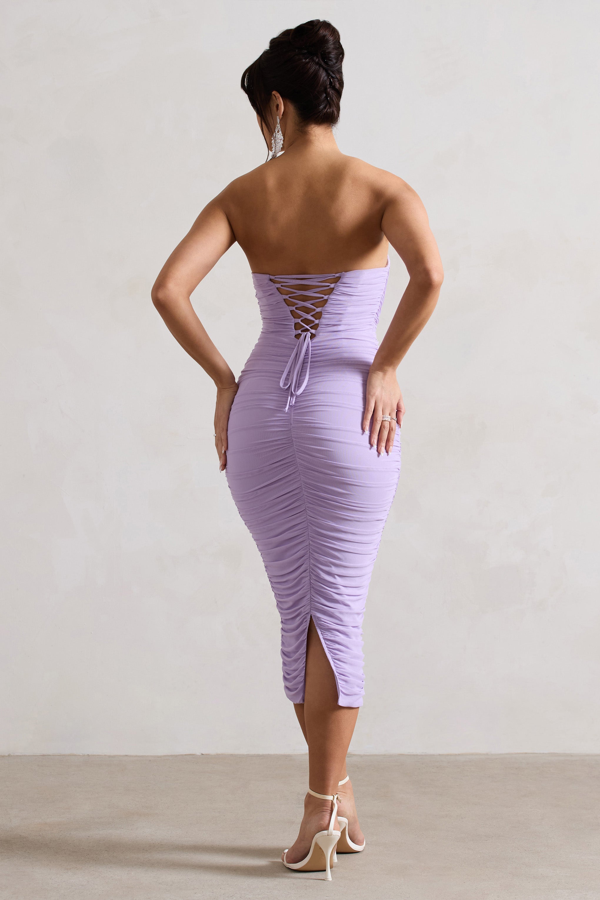 Nylah Lilac Ruched Corset Bodycon Midi Dress