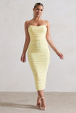 Nylah Lemon Ruched Corset Bodycon Midi Dress