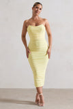 Nylah Lemon Ruched Corset Bodycon Midi Dress