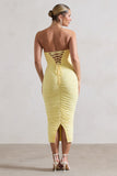 Nylah Lemon Ruched Corset Bodycon Midi Dress
