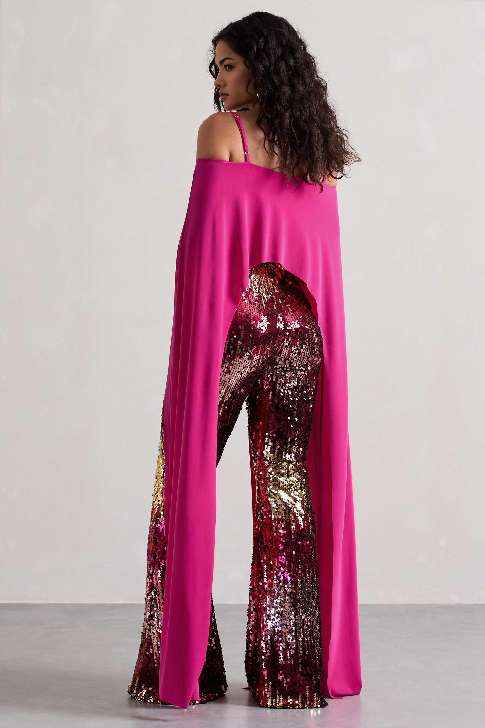 Carnival Pink & Gold Sequin Flared-Leg Trousers