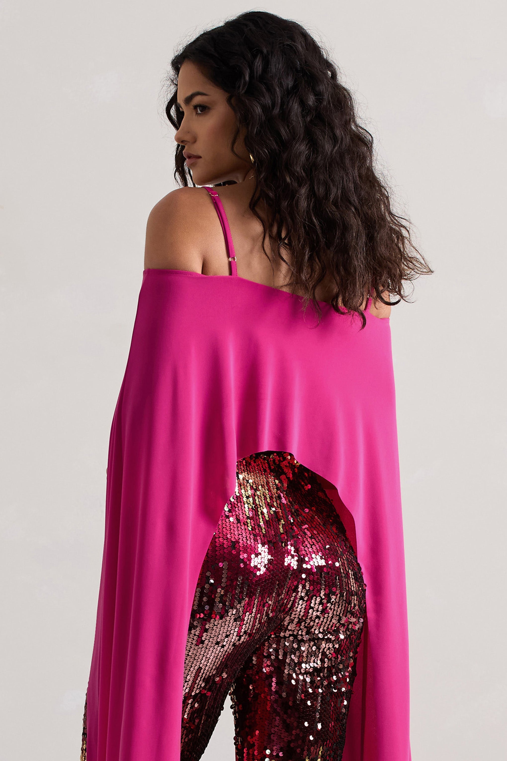 Floyd Dark Pink Bardot Cape Sleeve Crop Top