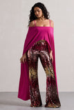 Carnival Pink & Gold Sequin Flared-Leg Trousers