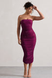 Astro Dark Pink Embellished Bandeau Midi Dress