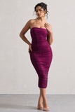Astro Dark Pink Embellished Bandeau Midi Dress