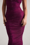 Astro Dark Pink Embellished Bandeau Midi Dress