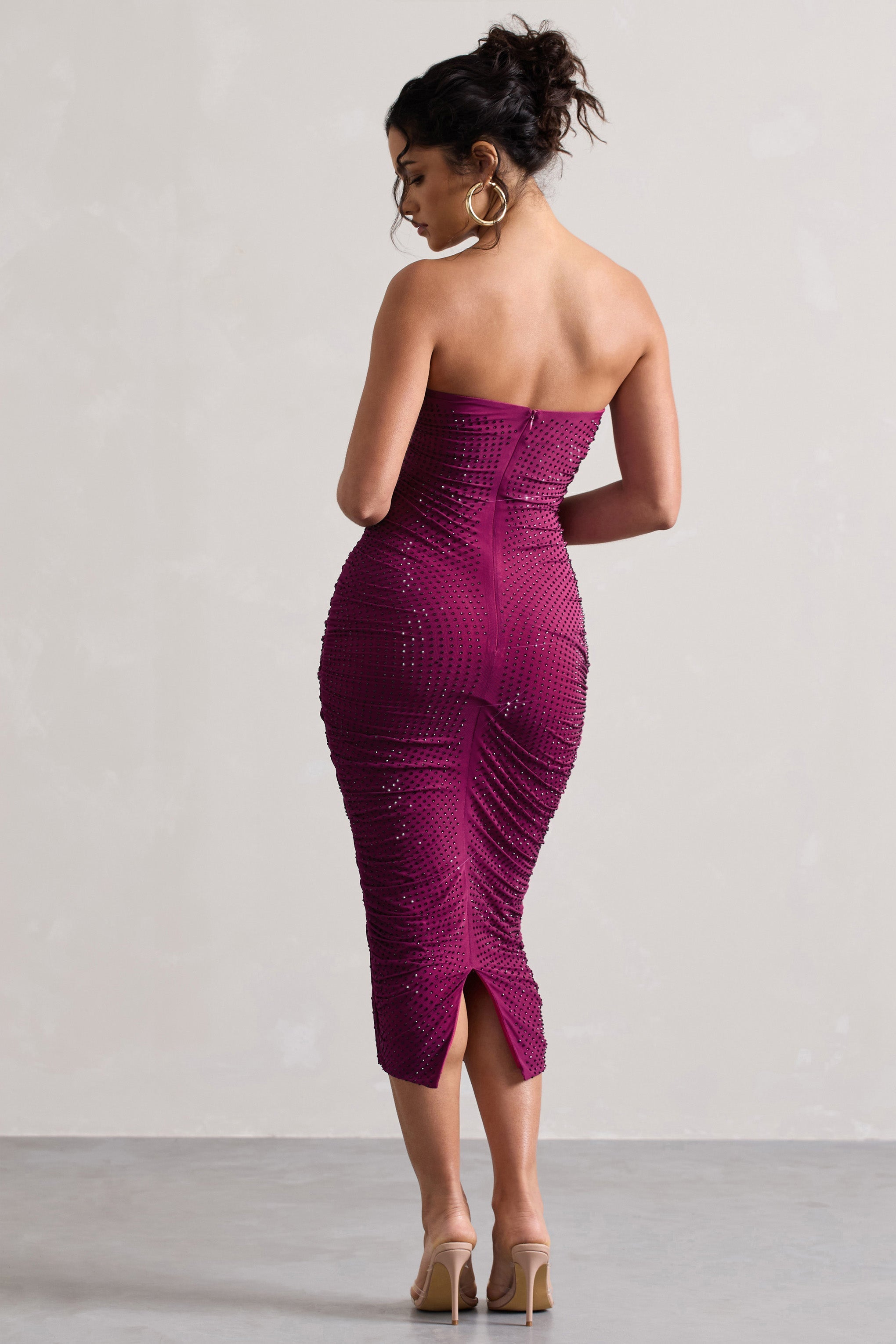 Astro Dark Pink Embellished Bandeau Midi Dress