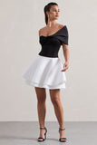 Effie Black & White Twisted Bardot Skater Mini Dress