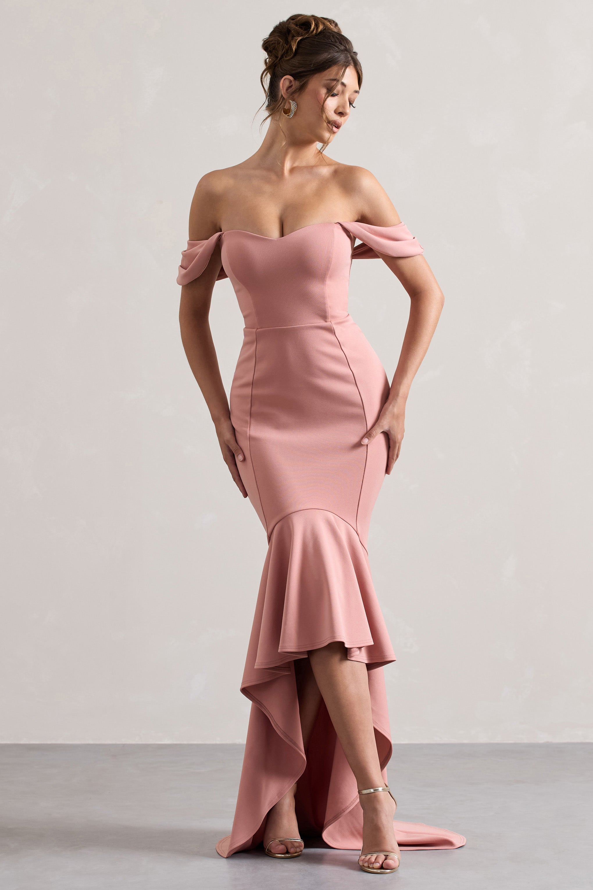 Cotillion Blush Sweetheart High-Low Maxi Dress With Ruffle Hem