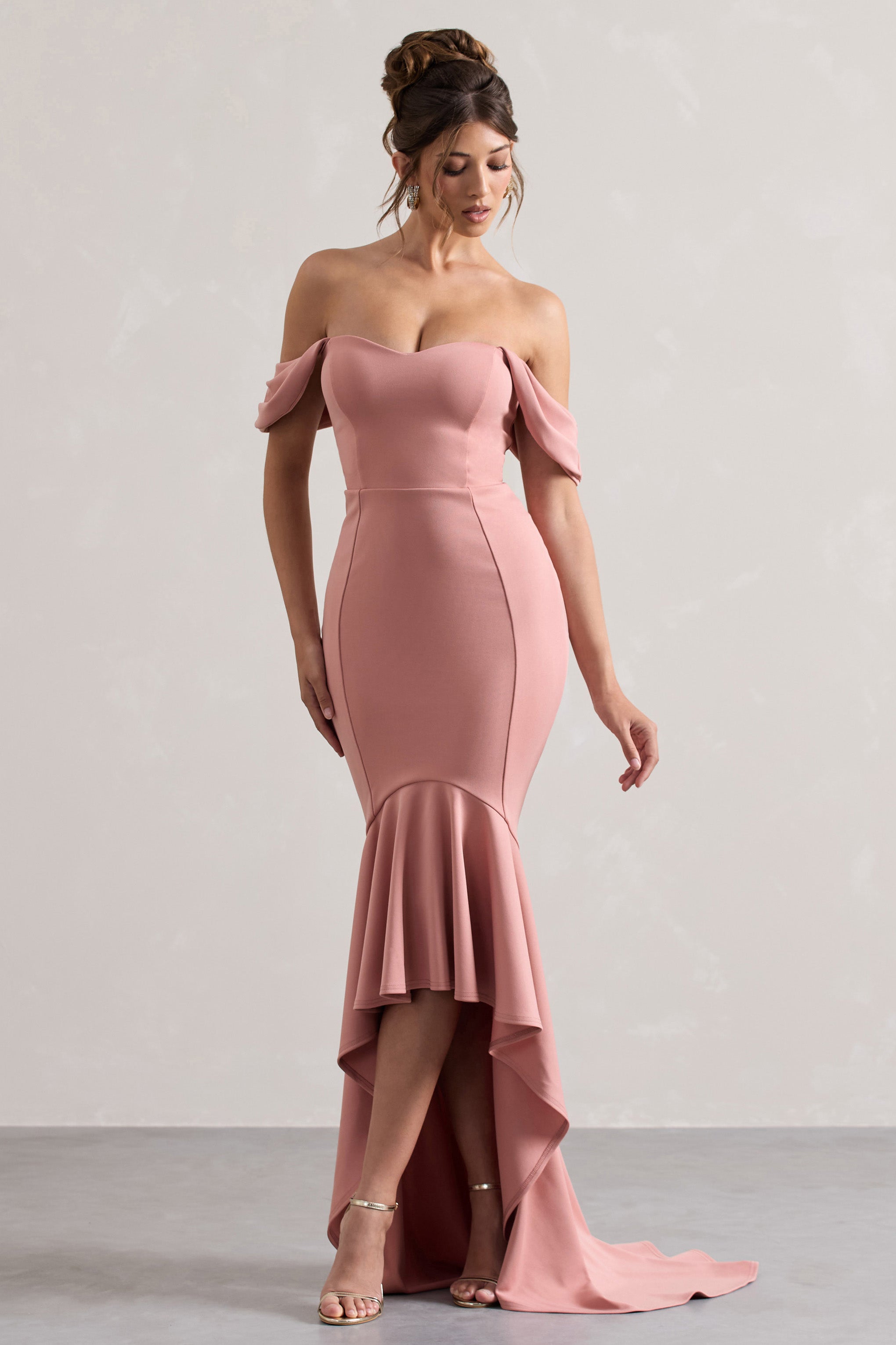 Cotillion Blush Sweetheart High-Low Maxi Dress With Ruffle Hem