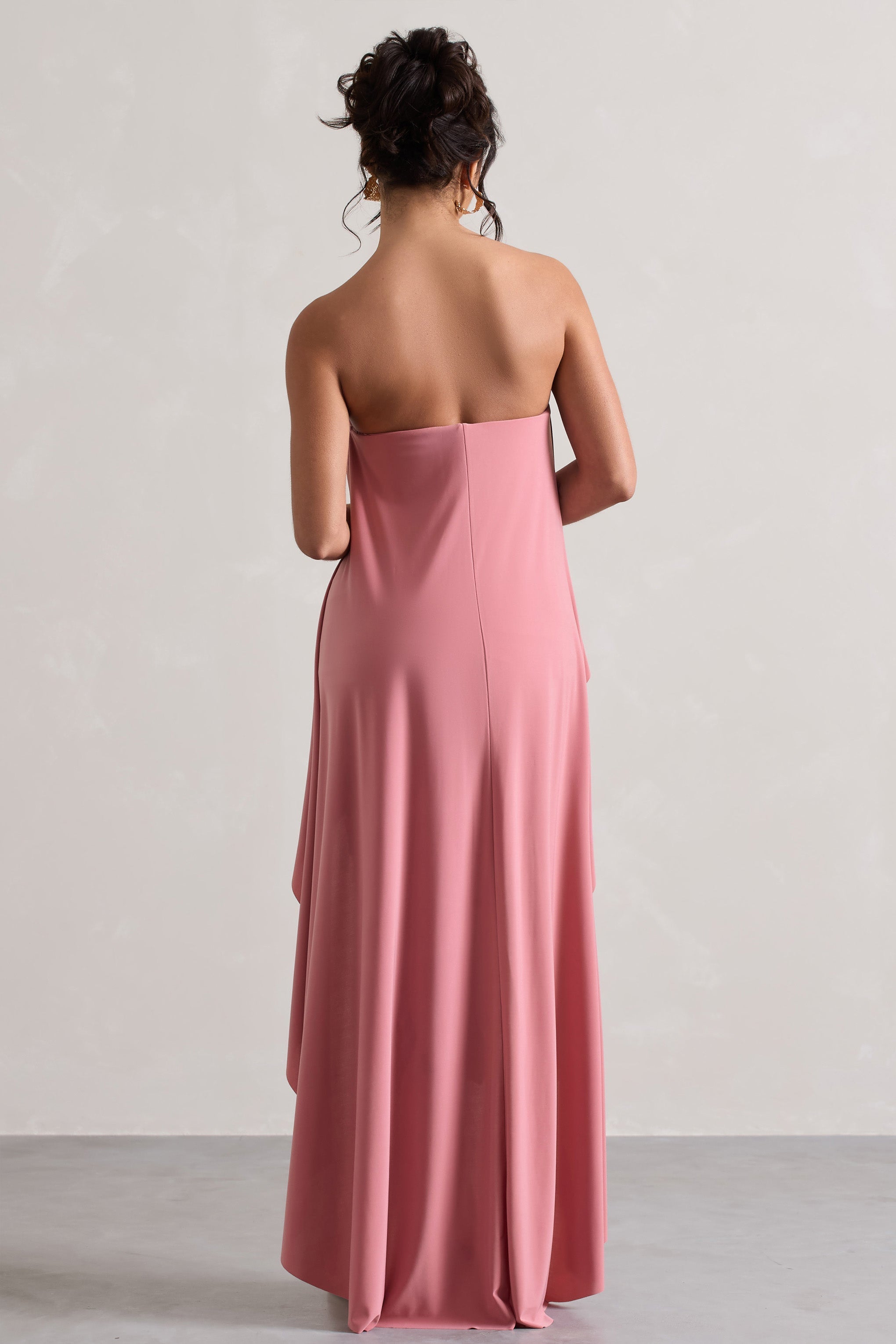 Upon A Time Blush Ruched Bandeau Midi Dress With Cape