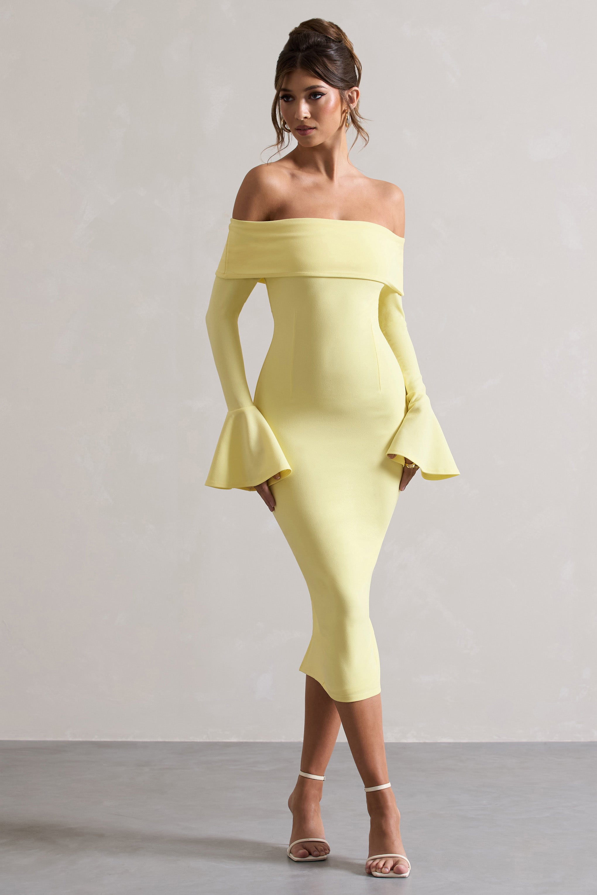 Emma Lemon Bardot Flared-Sleeve Midi Dress