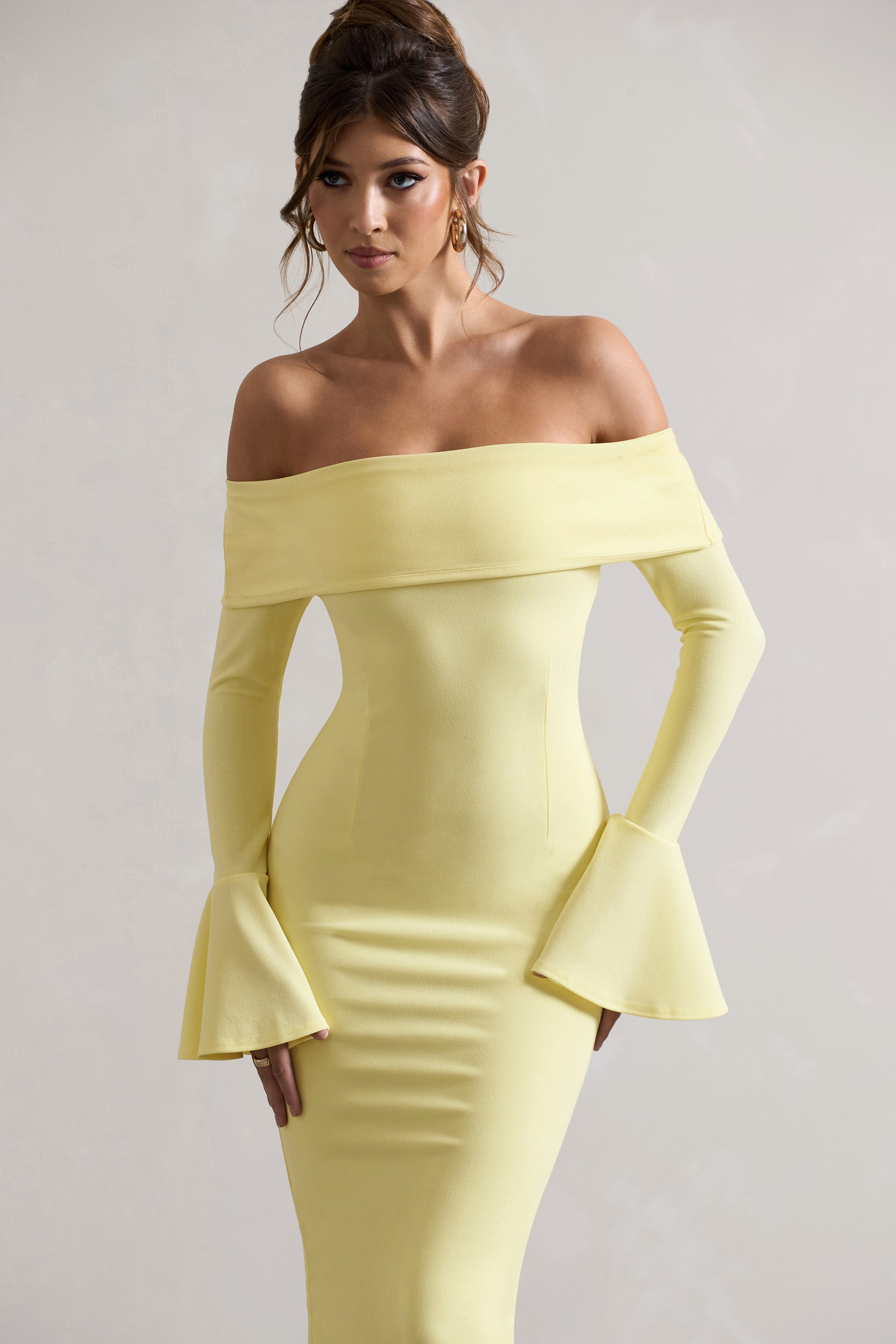 Emma Lemon Bardot Flared-Sleeve Midi Dress