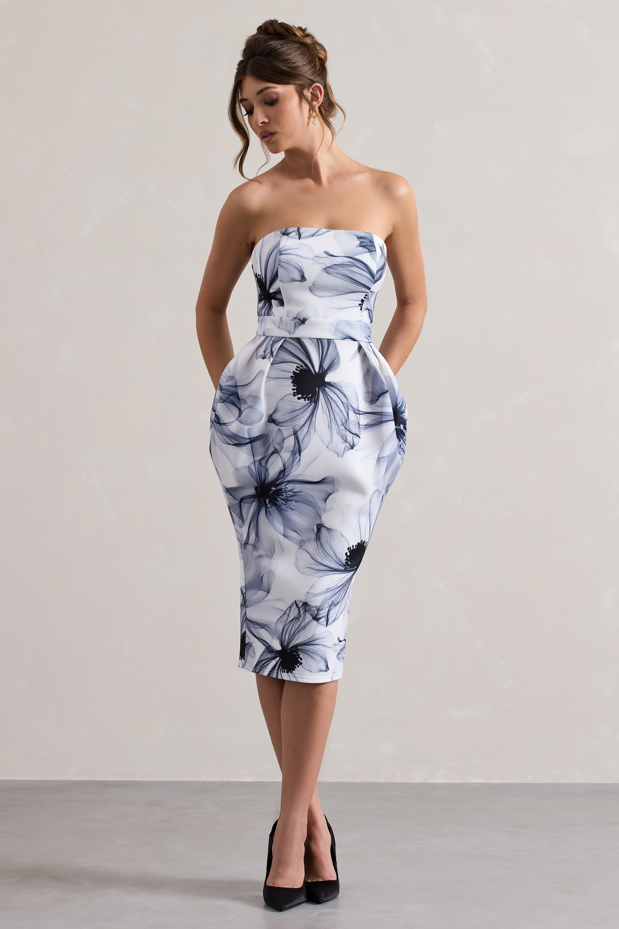 Chateau Mono Print Bandeau Midi Dress
