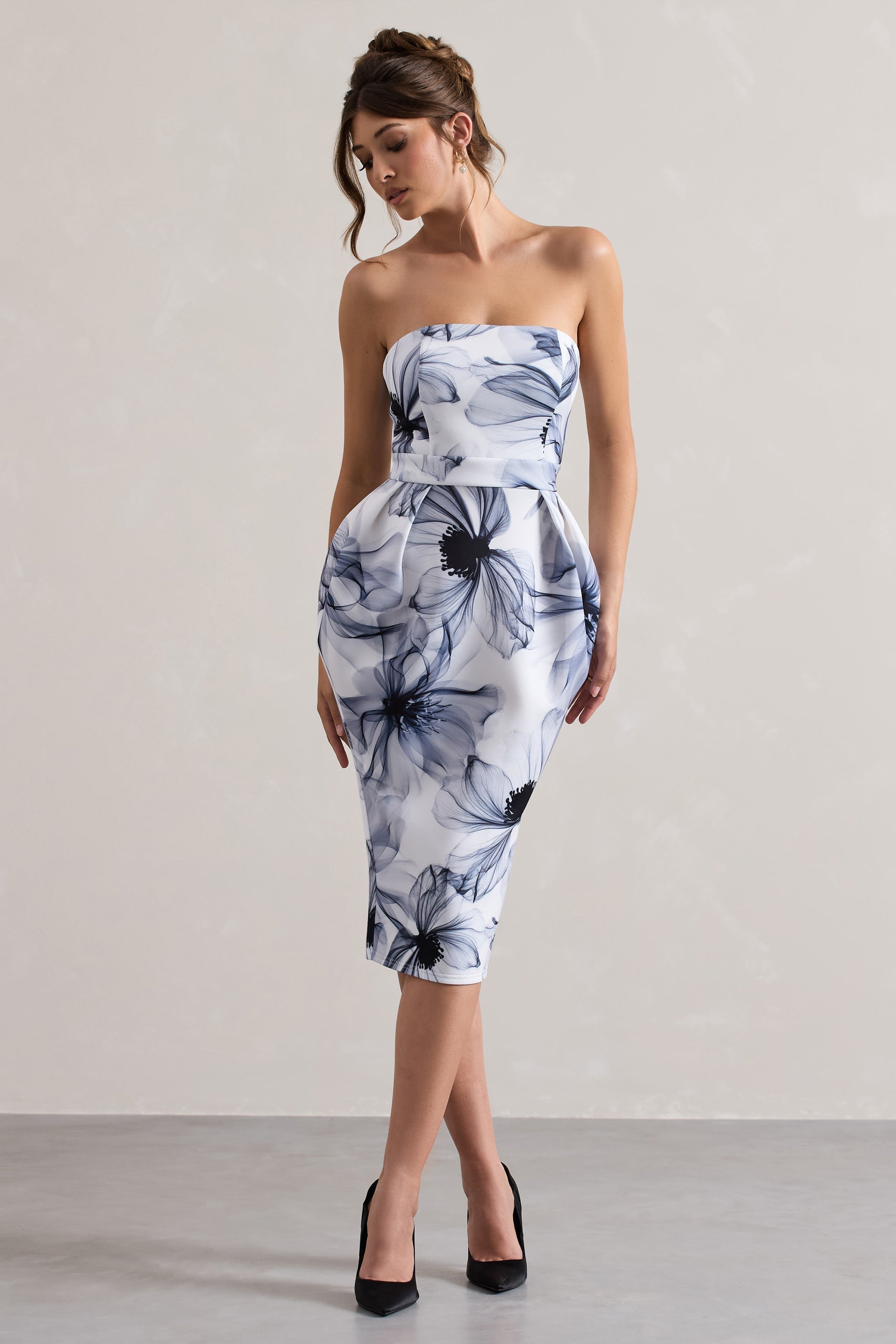 Chateau Mono Print Bandeau Midi Dress
