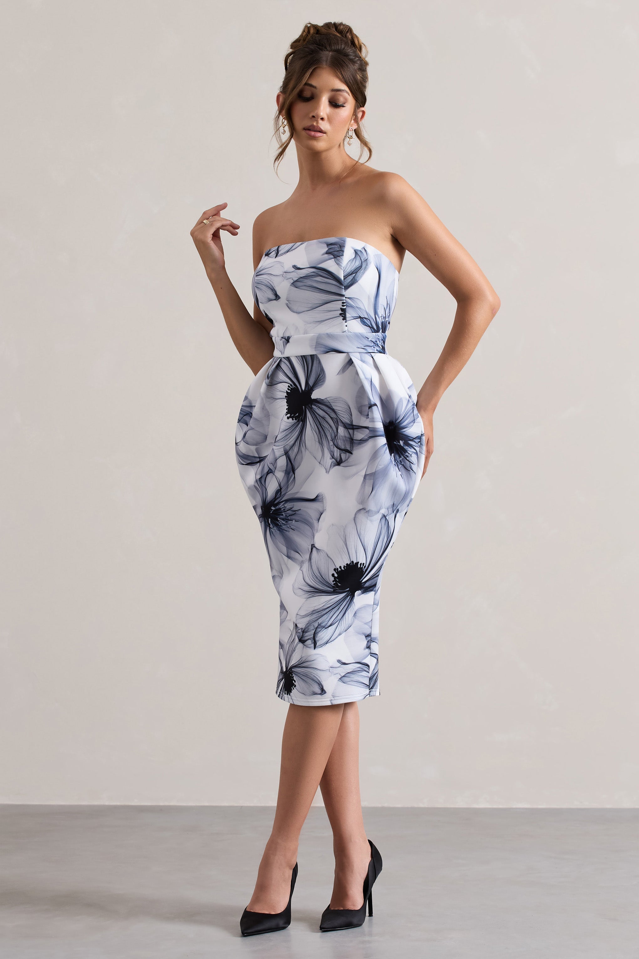 Chateau Mono Print Bandeau Midi Dress