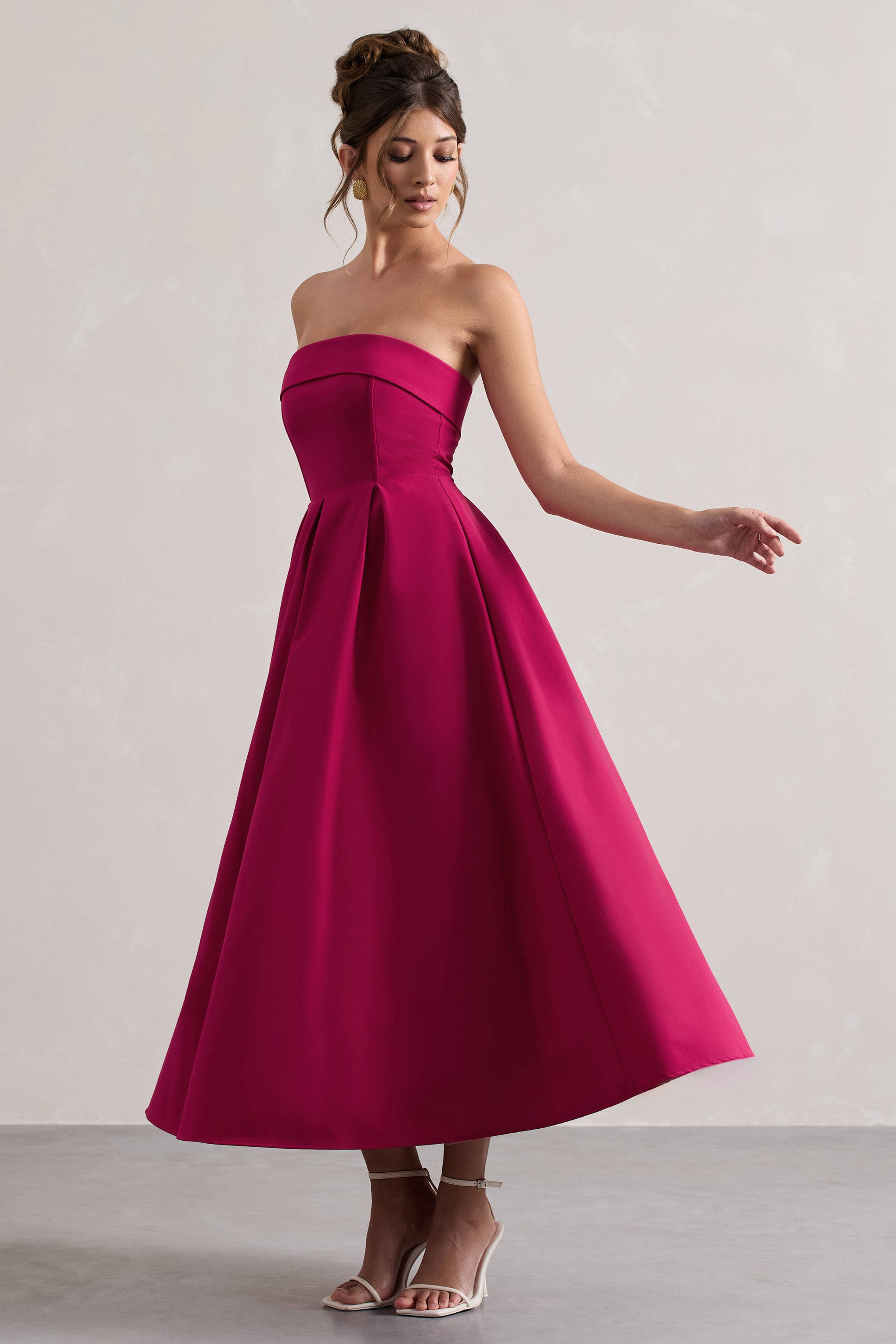 Annalise Hot Pink Bandeau Skater Midi Dress