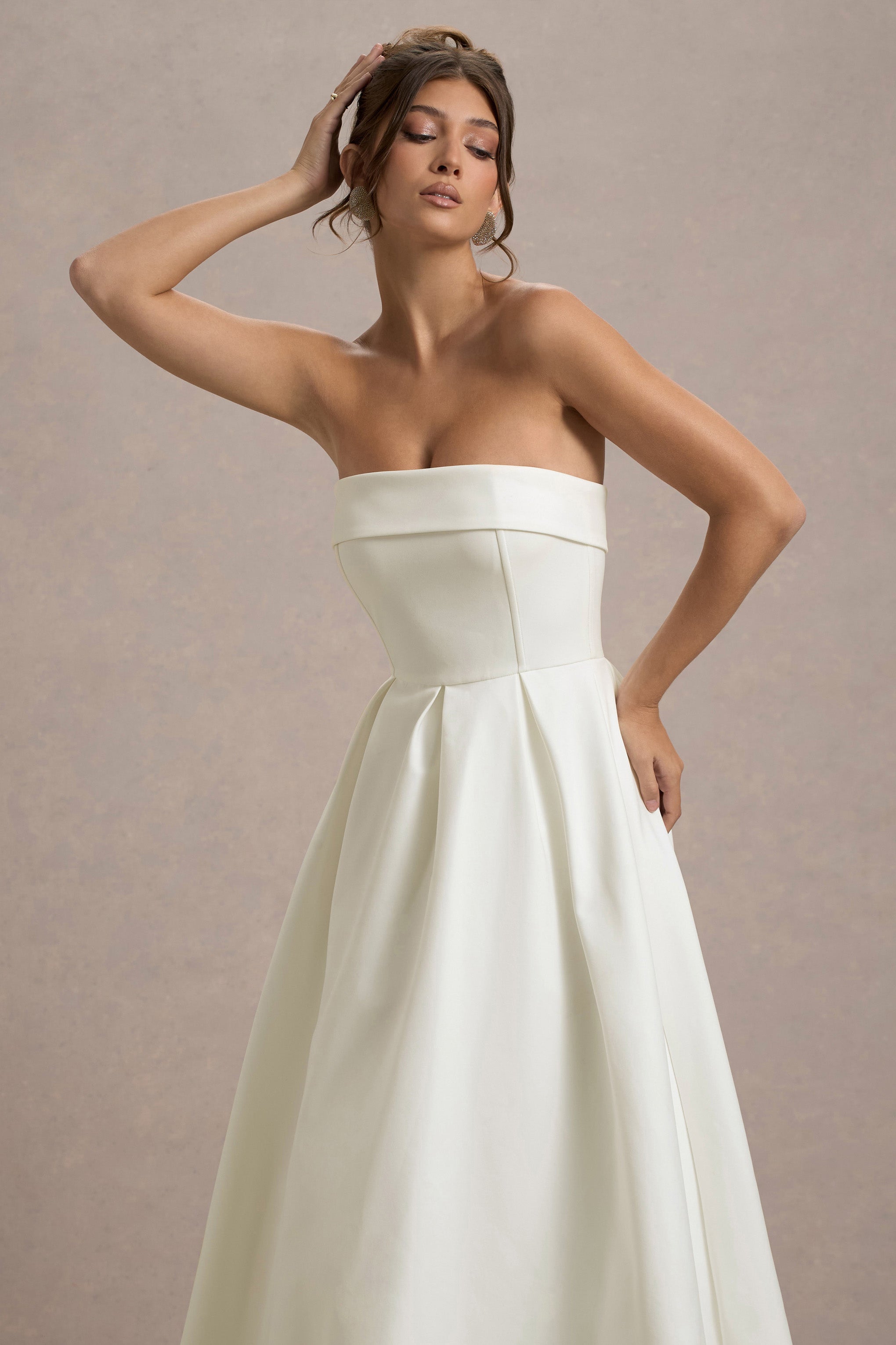 Annalise Ecru Bandeau Skater Midi Dress