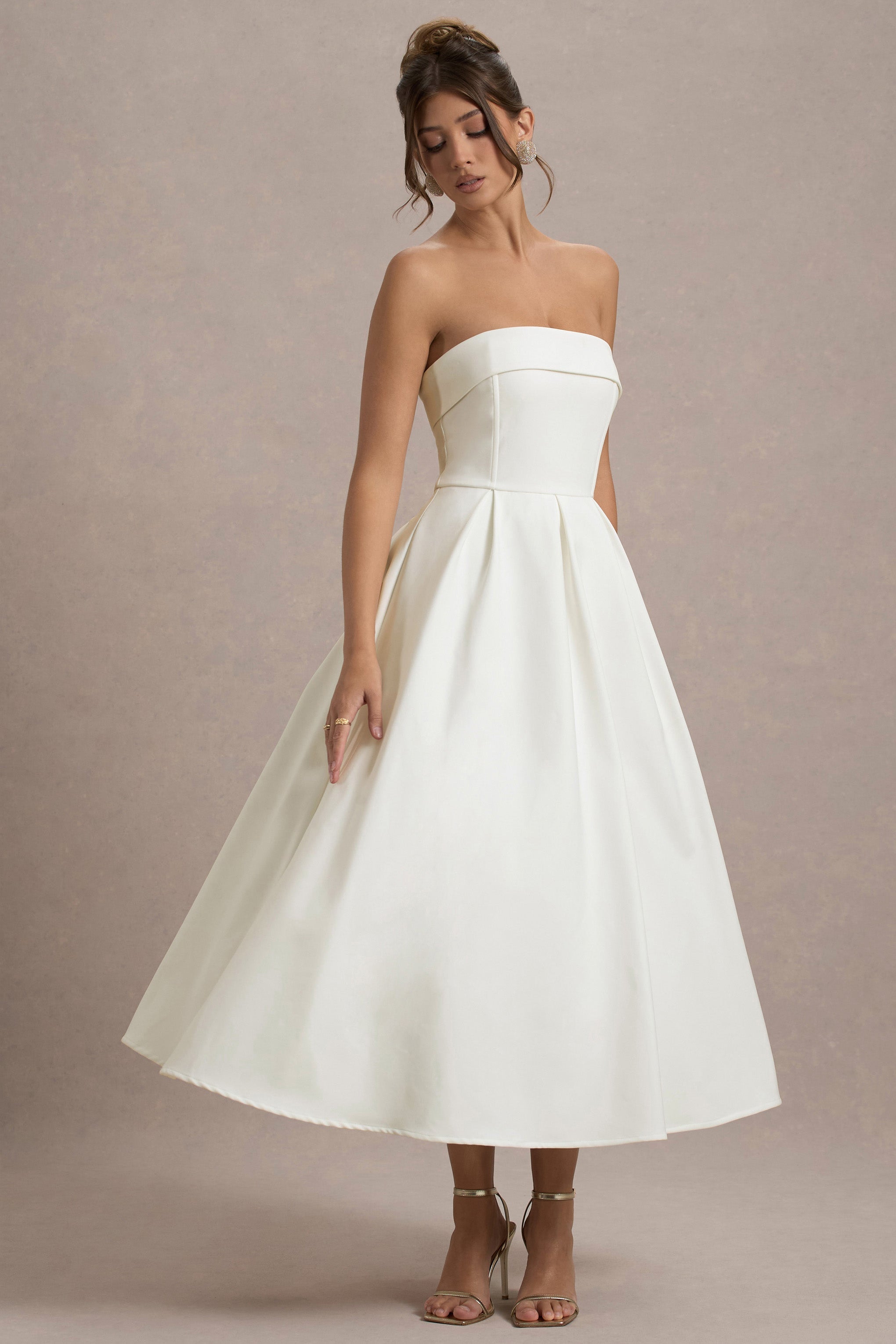 Annalise Ecru Bandeau Skater Midi Dress