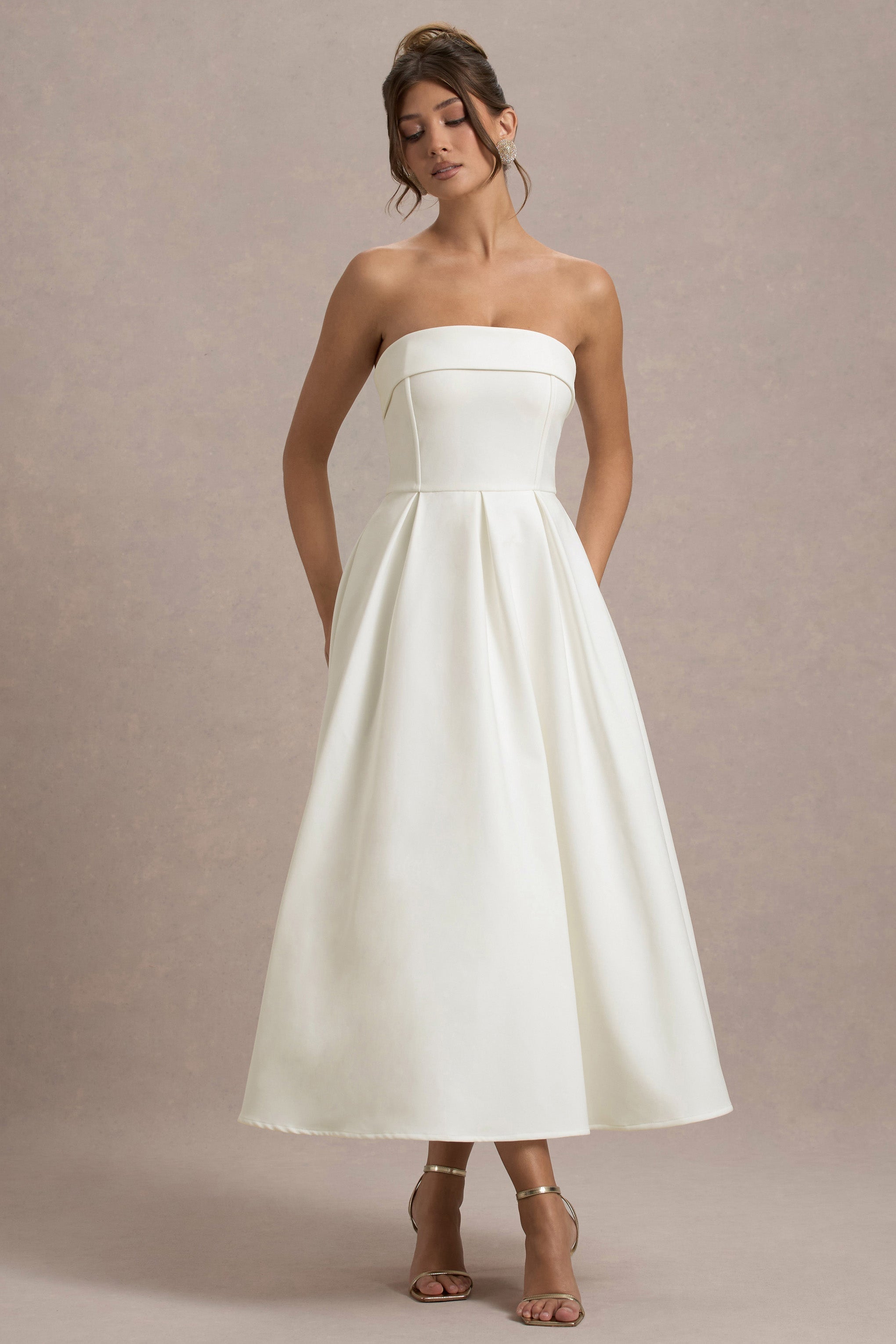 Annalise Ecru Bandeau Skater Midi Dress