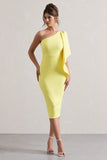Carlana Lemon Asymmetric Midi Dress With Ruffled Drape