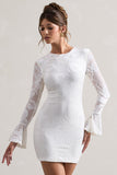 Della White Bodycon Flared-Sleeve Micro Mini Dress