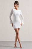 Della White Bodycon Flared-Sleeve Micro Mini Dress
