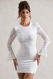 Della White Bodycon Flared-Sleeve Micro Mini Dress