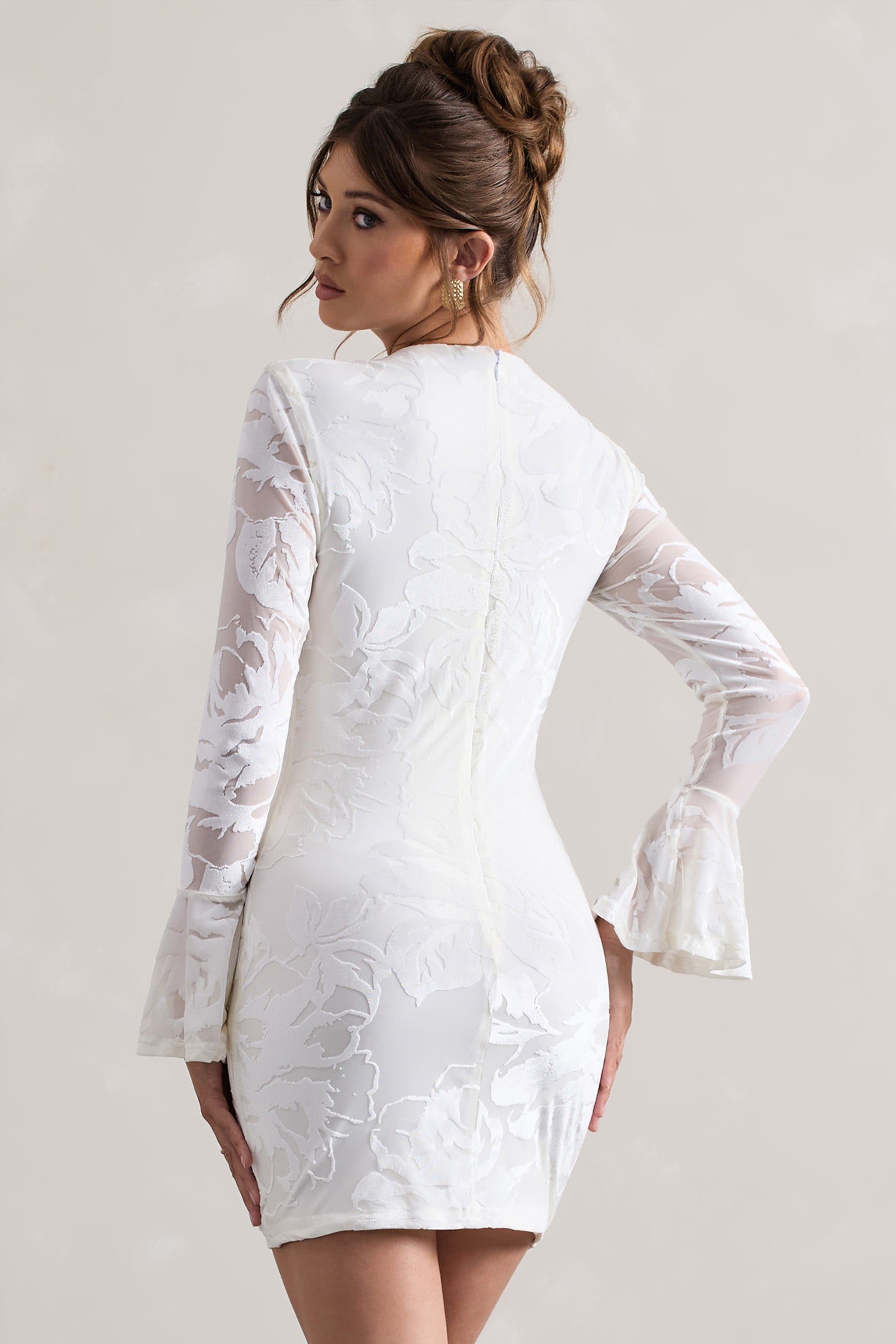 Della White Bodycon Flared-Sleeve Micro Mini Dress