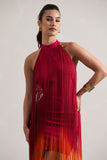 Arizona Pink & Orange Ombre Fringe High-Neck Mini Dress
