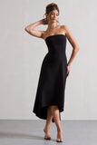 Ariela Black Bandeau High-Low Midi Dress
