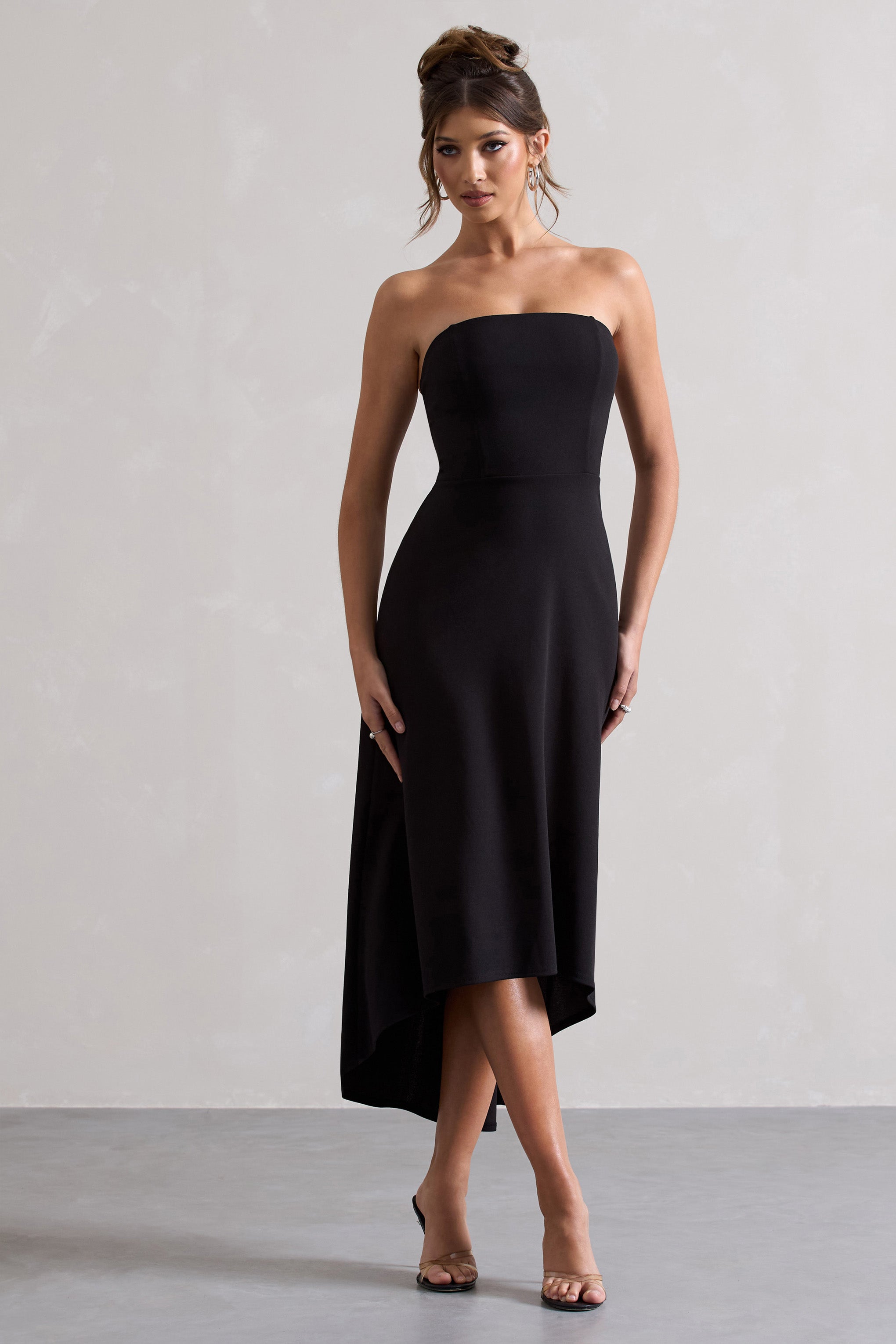 Ariela Black Bandeau High-Low Midi Dress