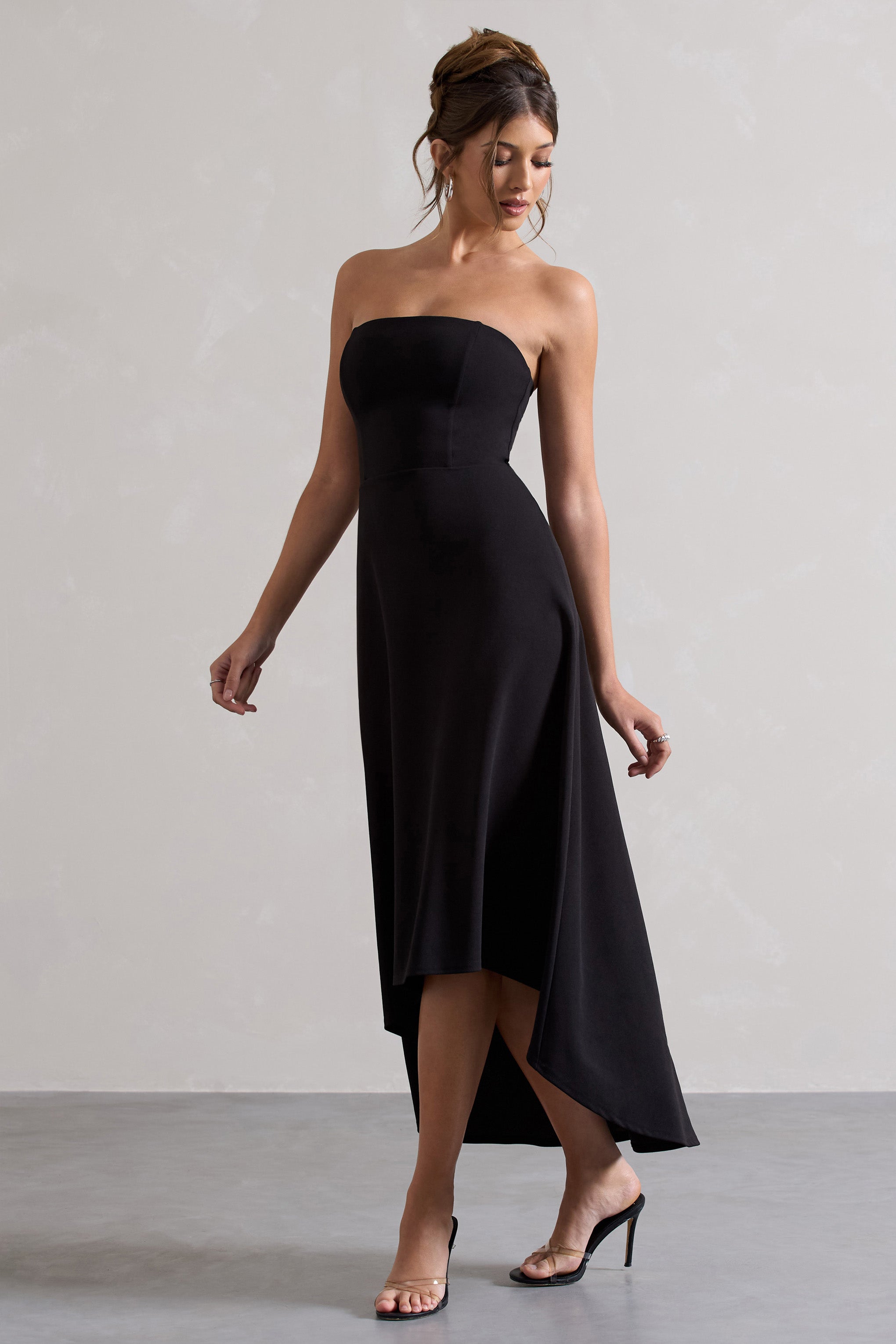 Ariela Black Bandeau High-Low Midi Dress