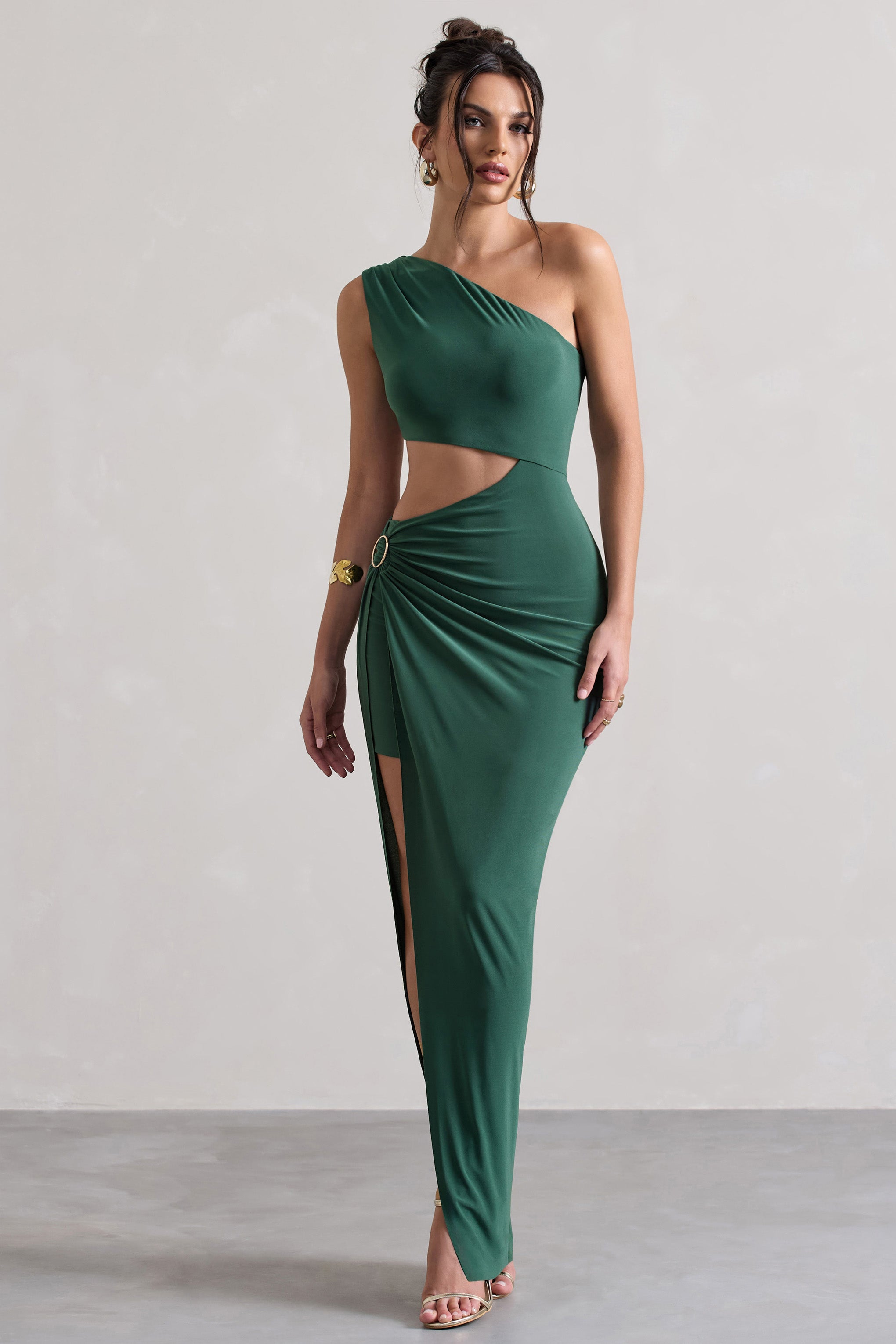 Costa Rica Forest Green Asymmetric Cut-Out Split Maxi Dress