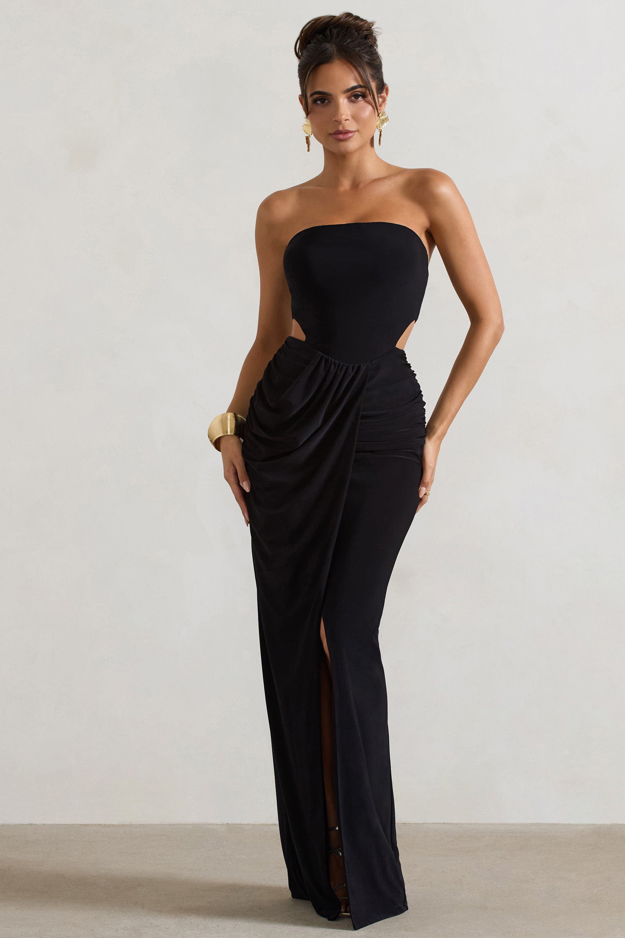 St Barts Black Strapless Cut-Out Maxi Dress With Twist Skirt