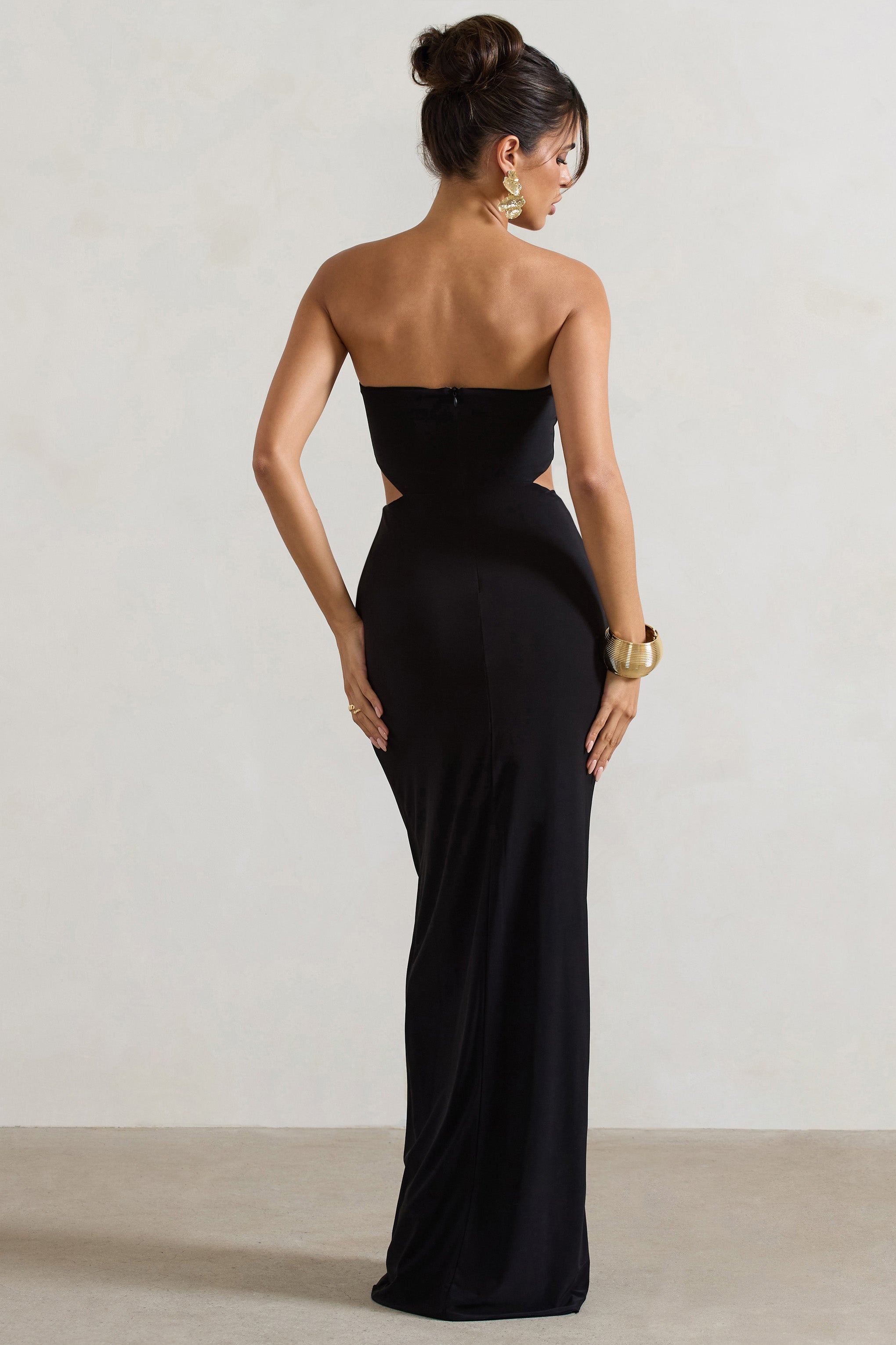 St Barts Black Strapless Cut-Out Maxi Dress With Twist Skirt