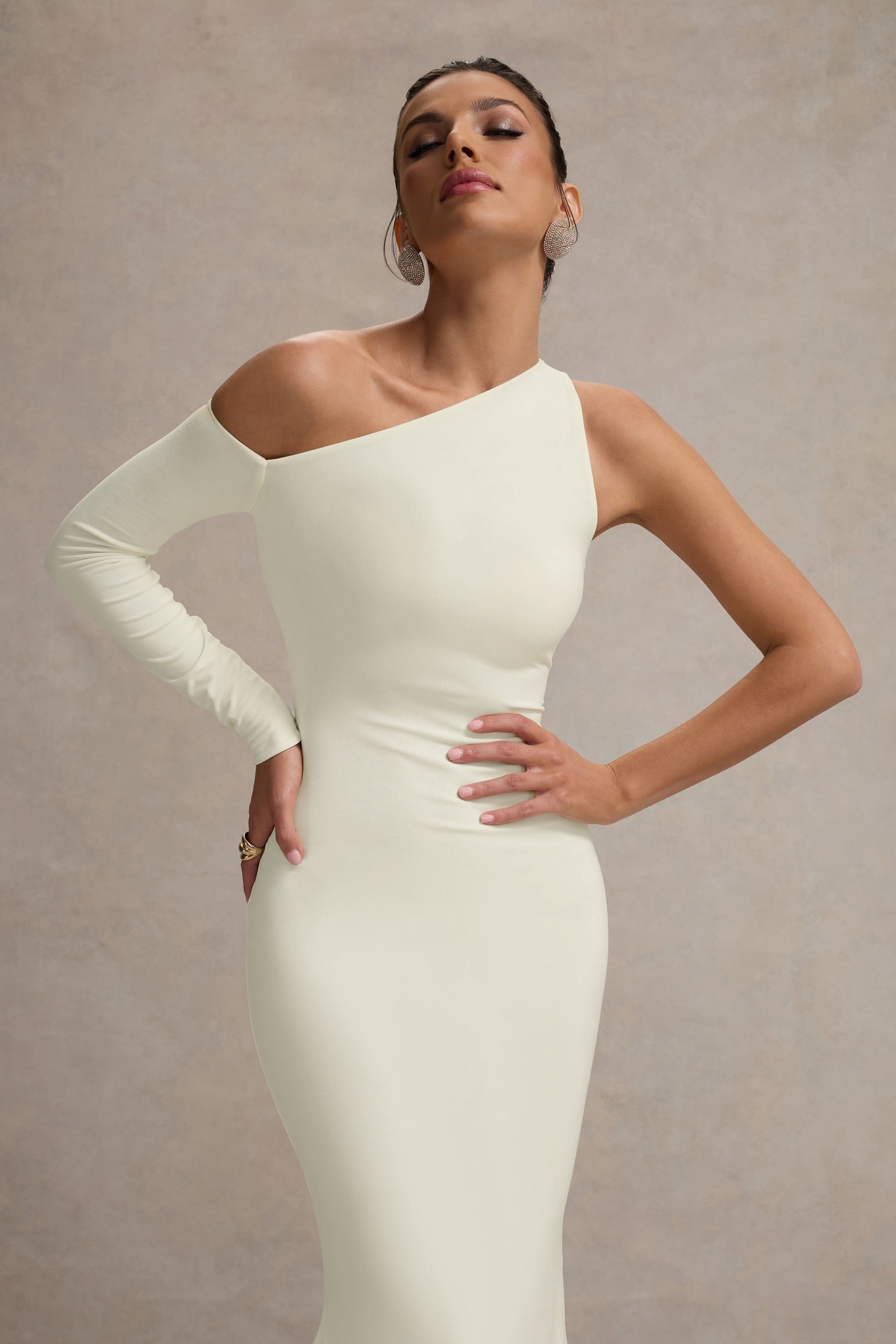 Contradiction Cream One-Sleeve Asymmetric Maxi Dress