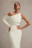 Contradiction Cream One-Sleeve Asymmetric Maxi Dress