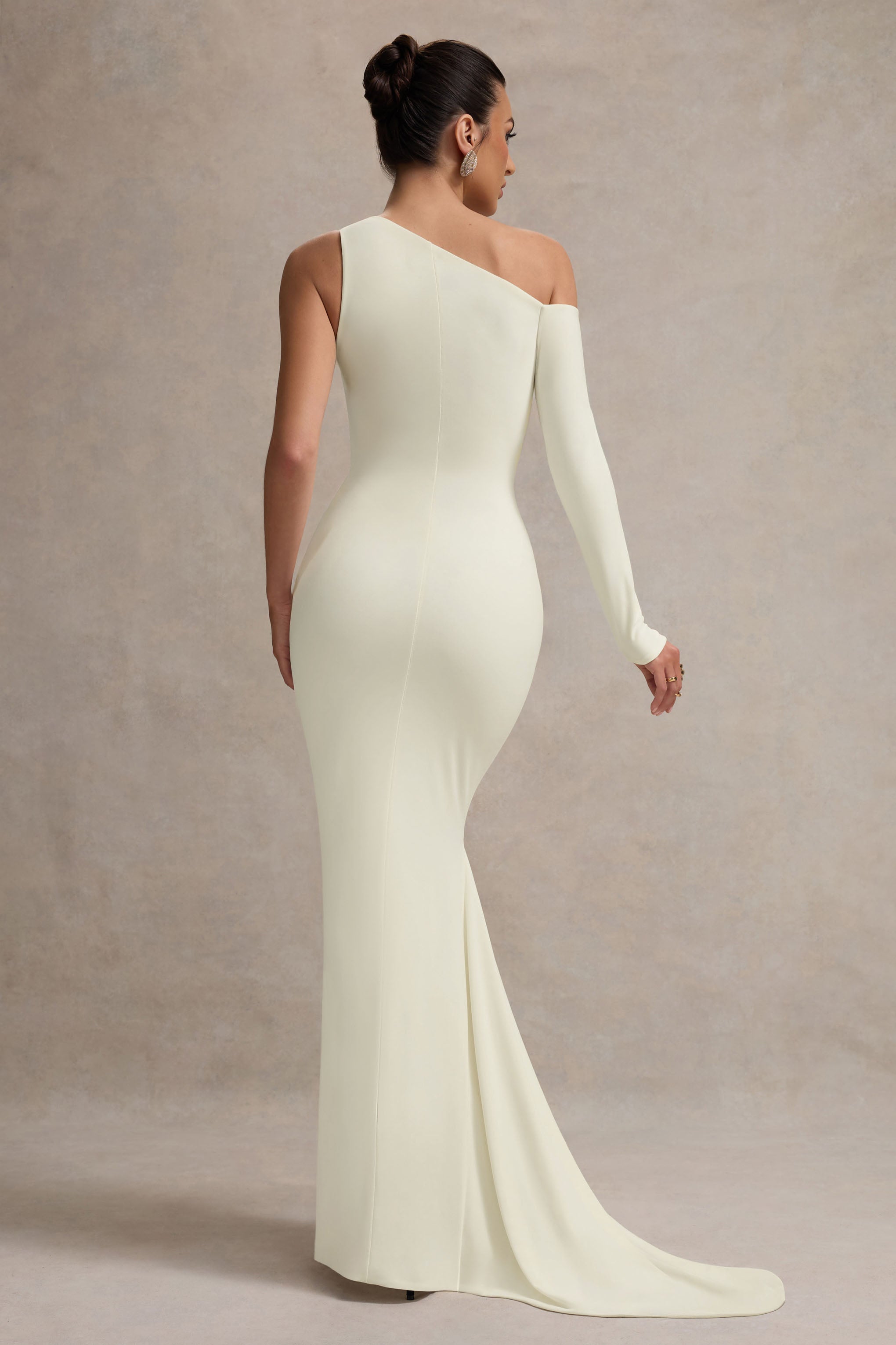 Contradiction Cream One-Sleeve Asymmetric Maxi Dress