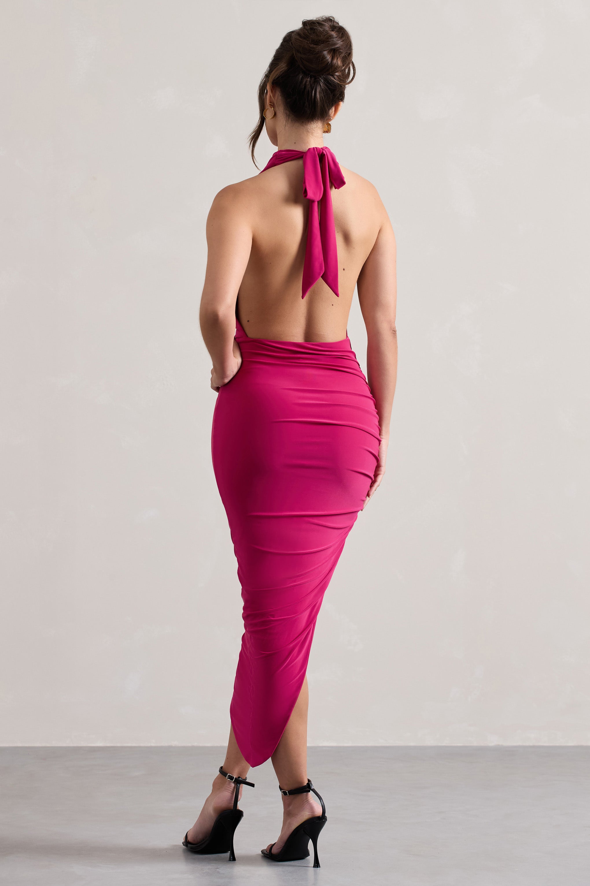 Hayley Hot Pink Cowl-Neck Asymmetric Maxi Dress