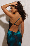 Dayna Blue Print One-Shoulder Split Maxi Dress