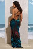 Dayna Blue Print One-Shoulder Split Maxi Dress