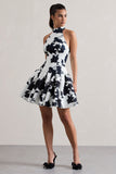 Masterpiece Cream Floral Print High-Neck Mini Dress With Volume Hem