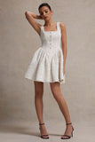 Sugar Plum Cream Boucle Square-Neck Mini Dress